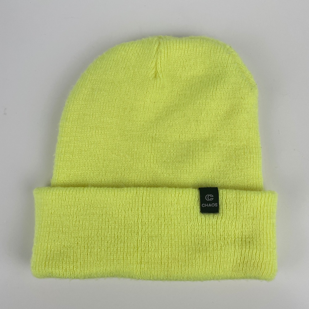Chaos Neon Yellow High Vis Cuffed Beanie Knit Hat OS 15D32315 Canada Made Gorp